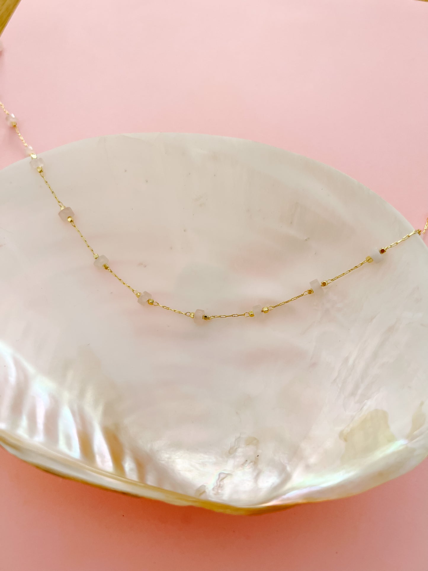 Rose Quartz Beaded Layering Chain Necklace