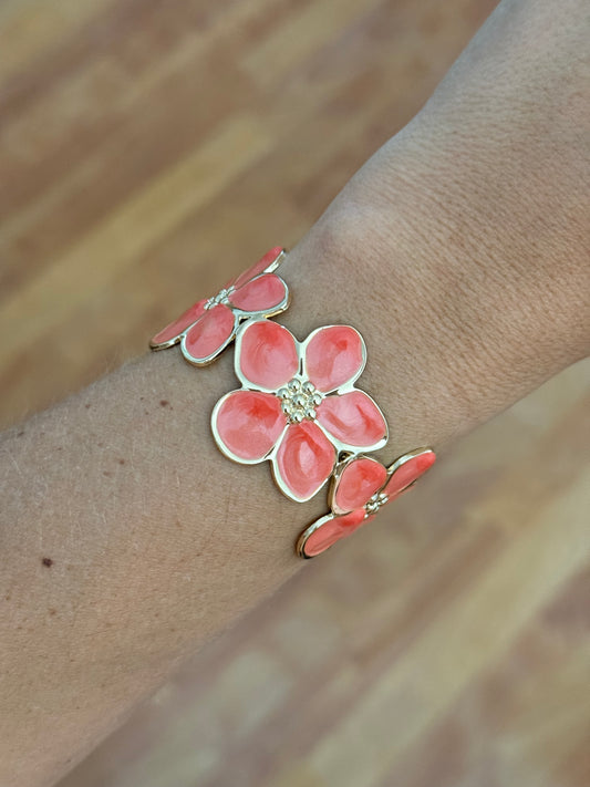 Red/Orange Flower Cuff Bracelet