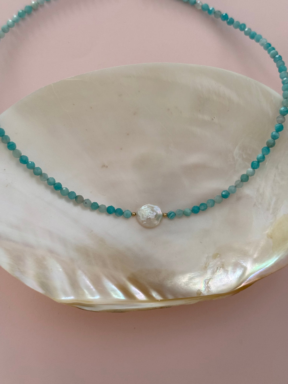Amazonite Coin Pearl Necklace