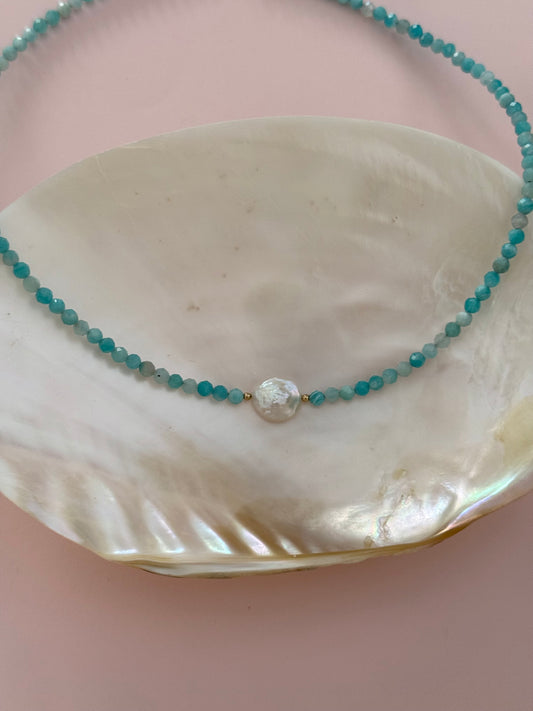 Amazonite Coin Pearl Necklace