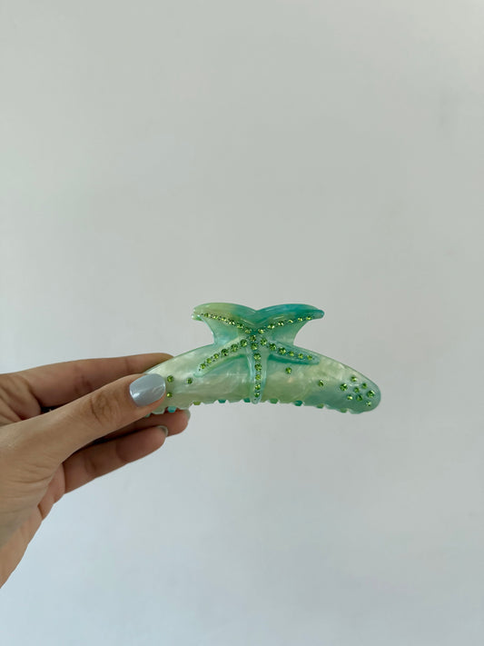 Seafoam Green Rhinestone Starfish Hair Clip