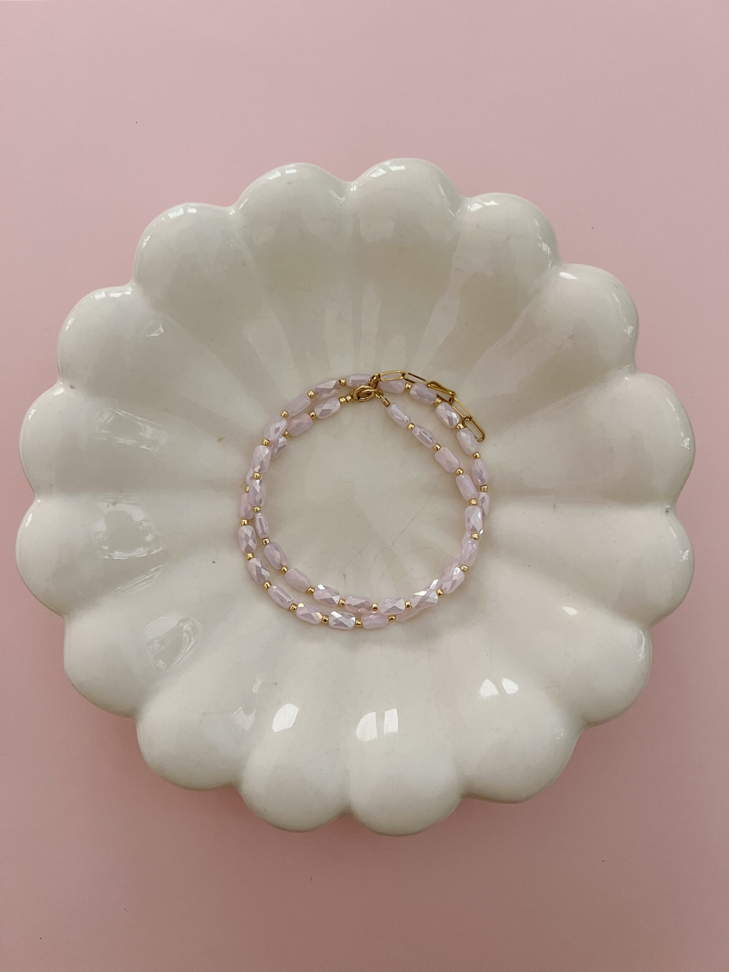 ShimmeryPale Pink Beaded Necklace