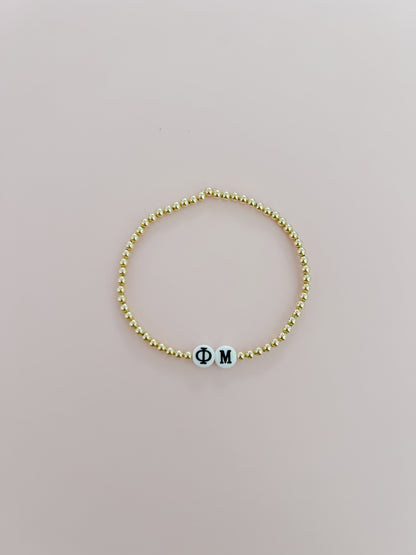 Phi Mu Quatrefoil or Letters Gold Bracelet