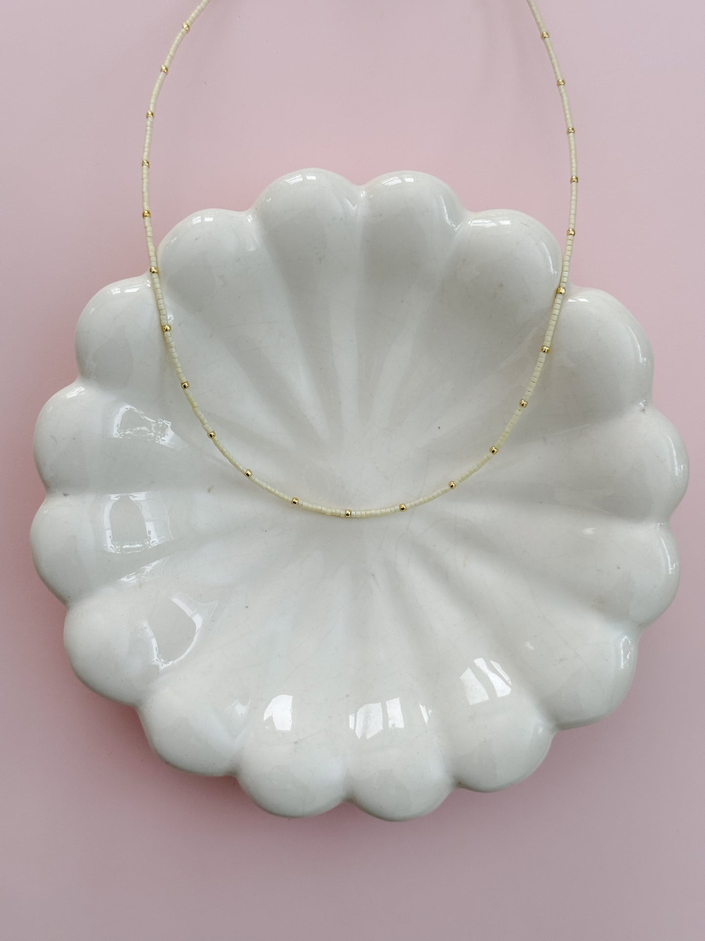 Tiny Pale Yellow Beaded Necklace