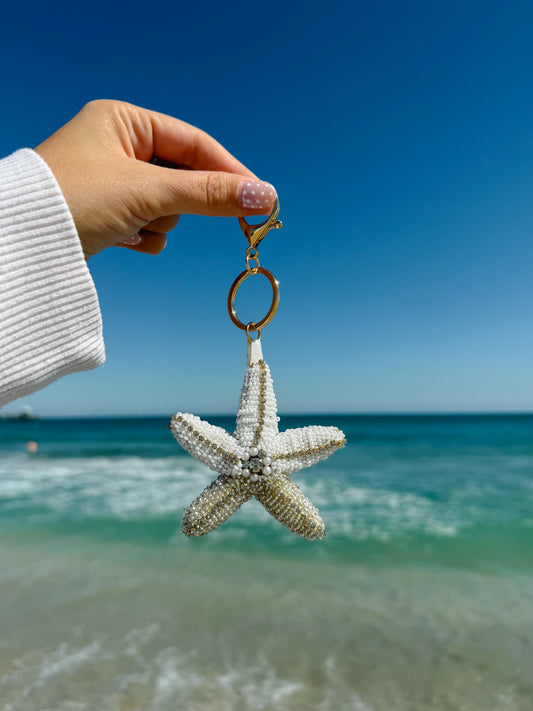 Beaded Starfish Bag Charm Key Chain