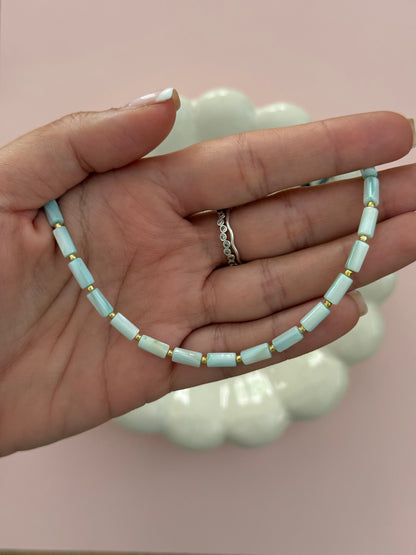 Light Blue Pearly Cylinder Necklace