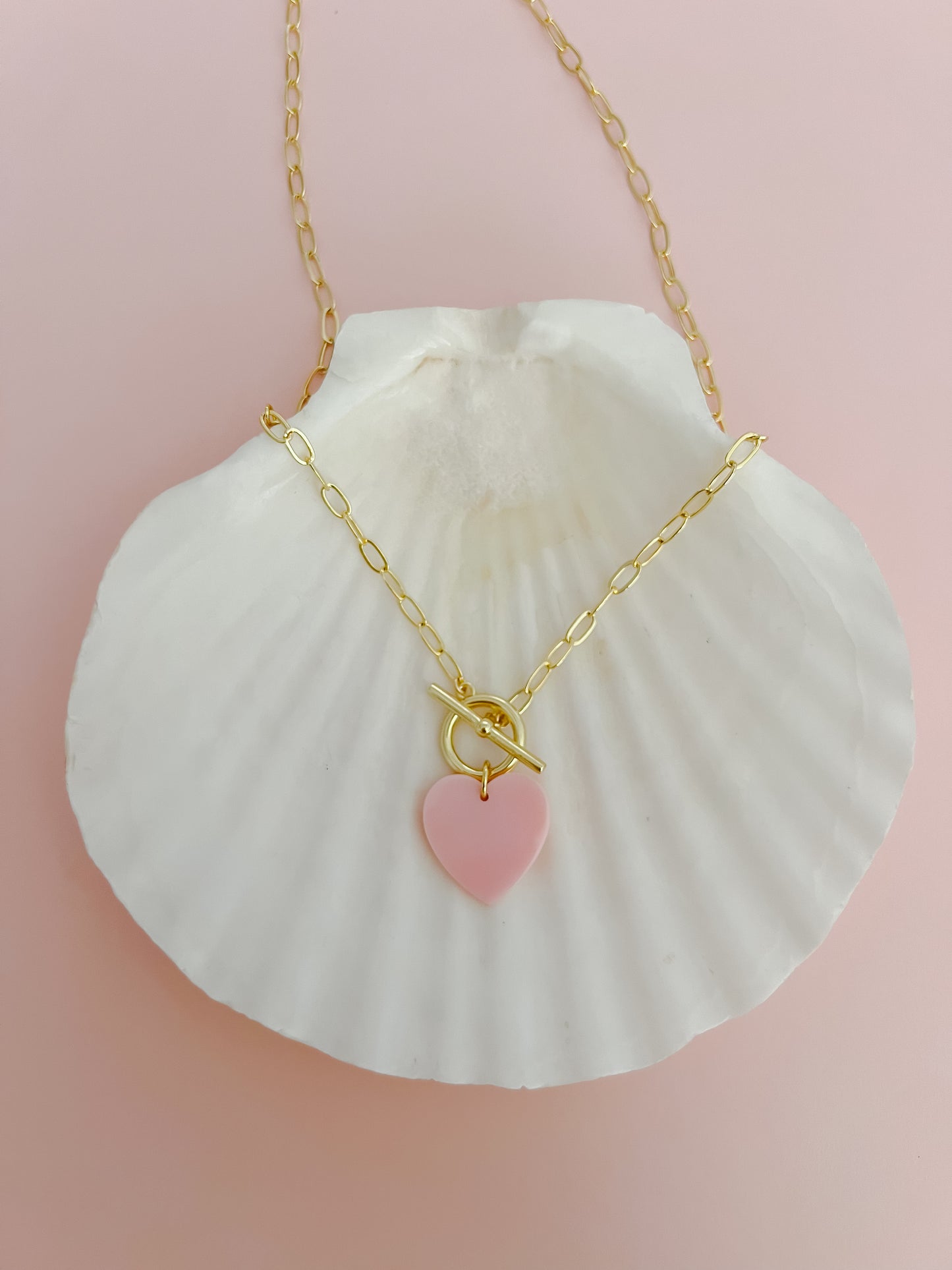 Pink Shell Heart Toggle Necklace