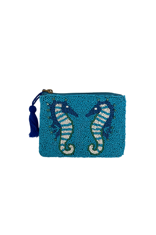 Aqua Seahorse Coin Pouch