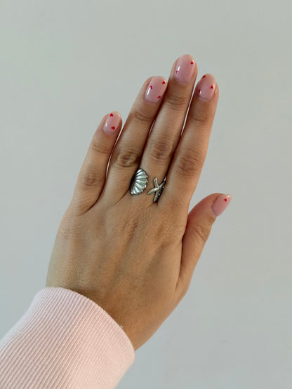 Silver Seashell & Starfish Ring