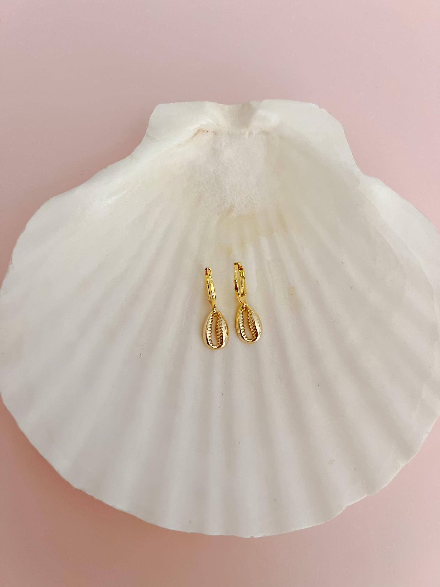 Mini Gold Cowrie Shell Huggie Hoop Earrings