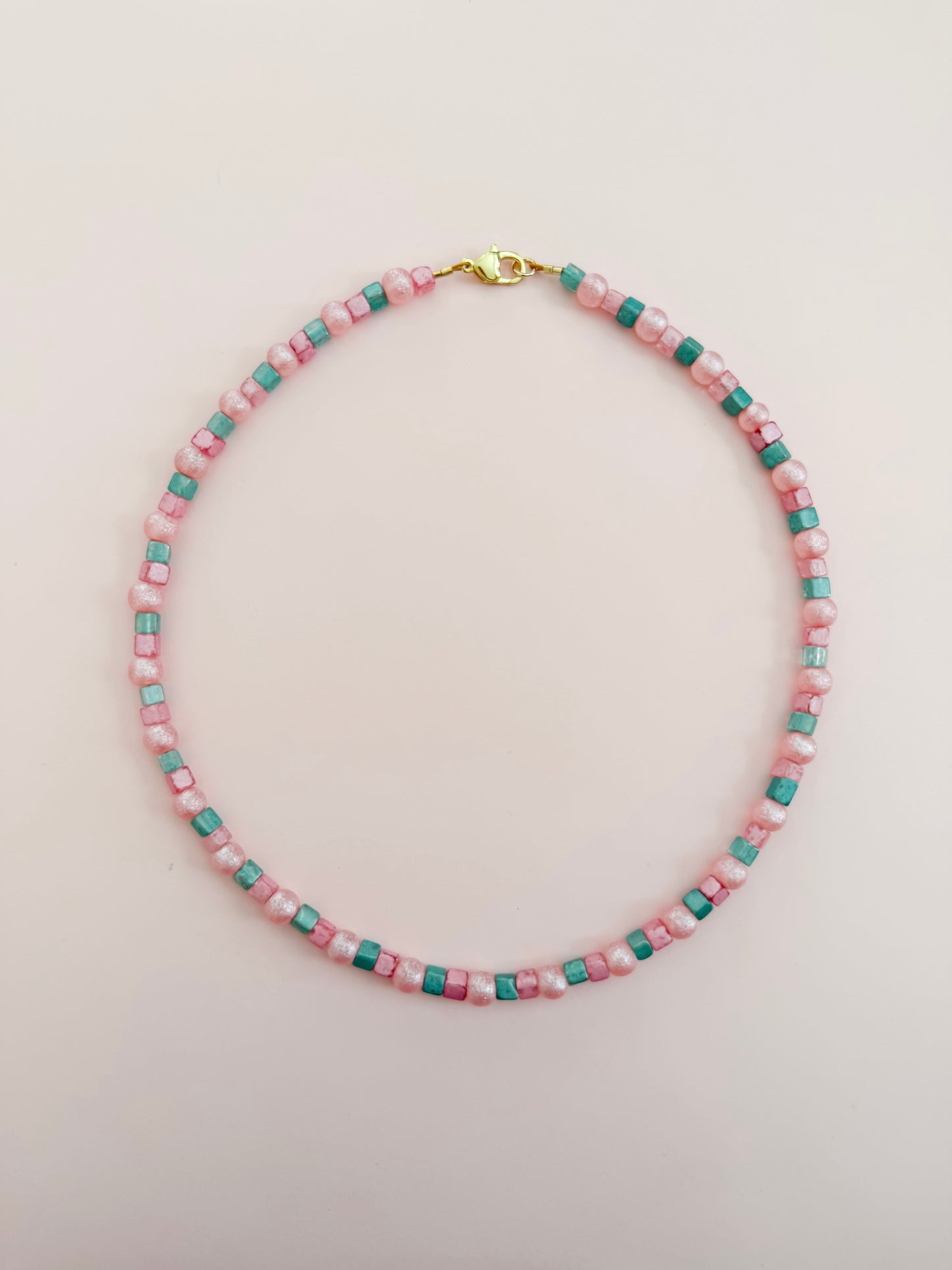 Pink & Teal Beaded Necklace