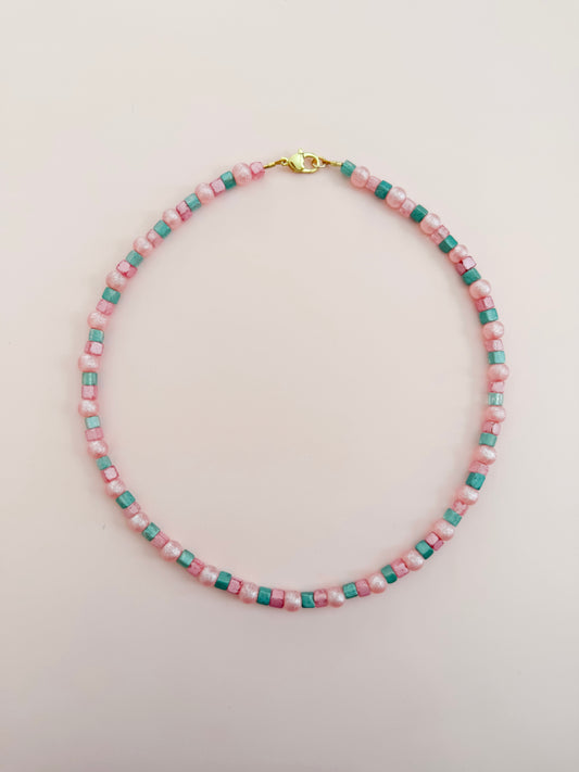 Pink & Teal Beaded Necklace