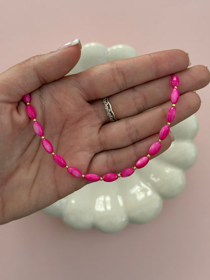 Magenta Mother of Pearl Rice Necklace
