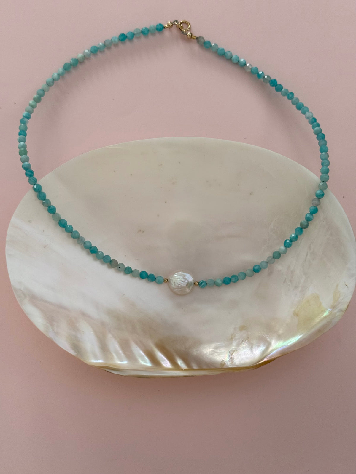 Amazonite Coin Pearl Necklace