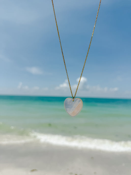 Chunky Mother of Pearl Heart Necklace