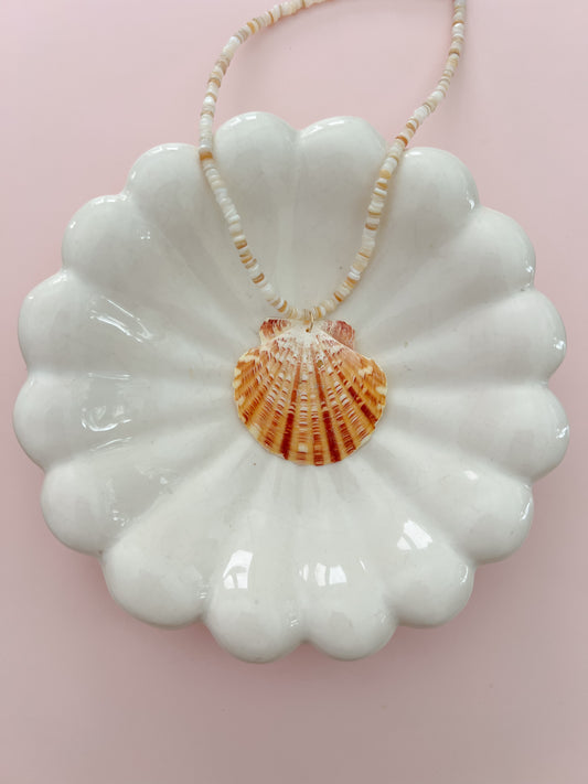 Big Orange Scallop Shell Necklace