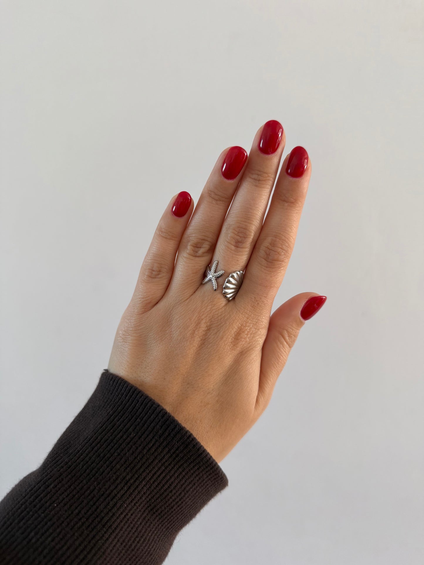 Silver Seashell & Starfish Ring