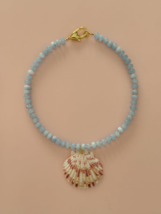 Light Blue Agate Seashell Necklace