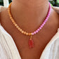Pink & Orange Beaded Fish Necklace