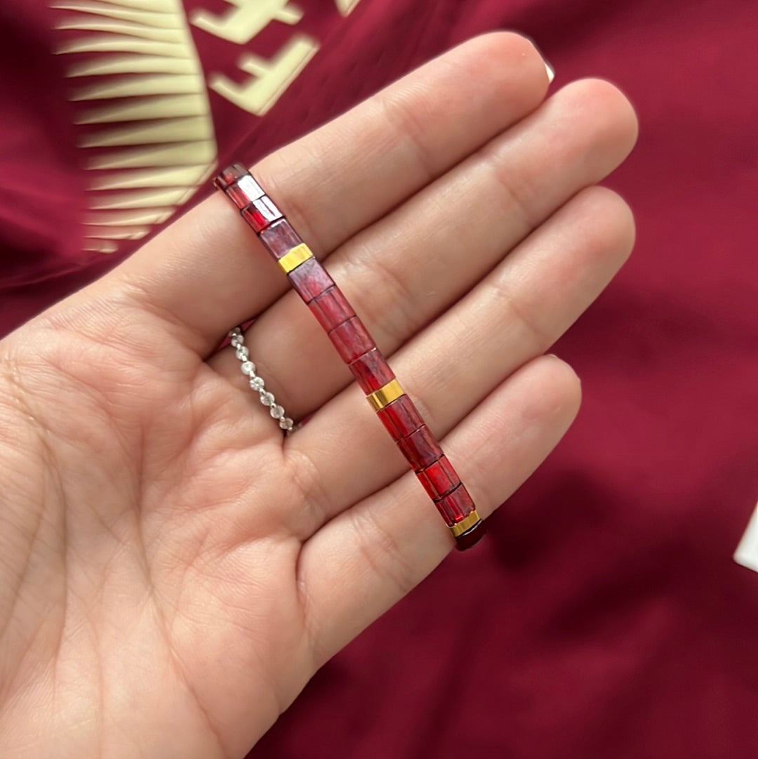 Garnet and Gold Tile Bracelet