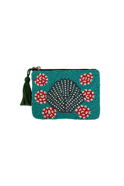 Teal Seashell Coin Pouch