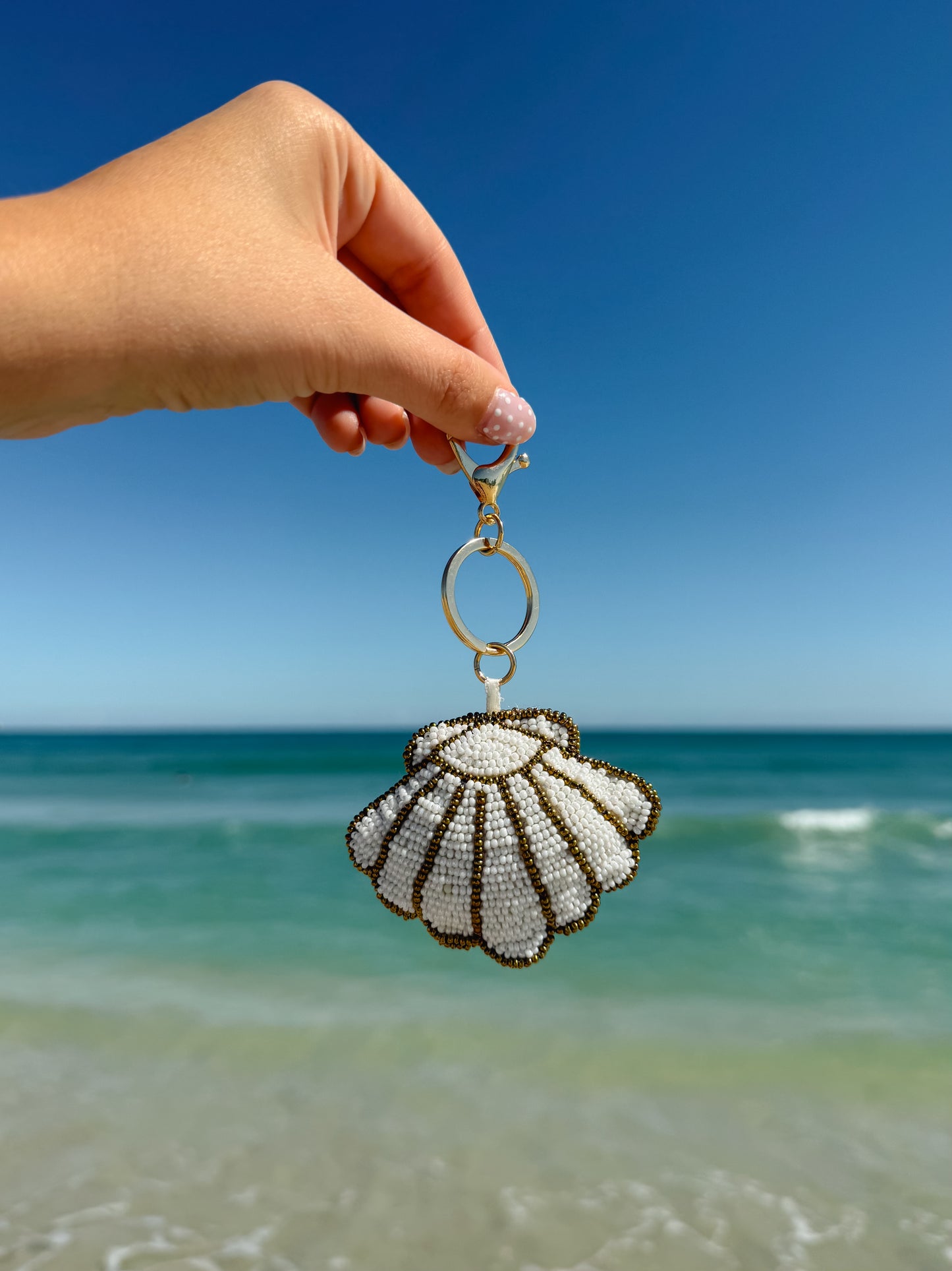 Beaded Seashell Bag Charm Key Chain