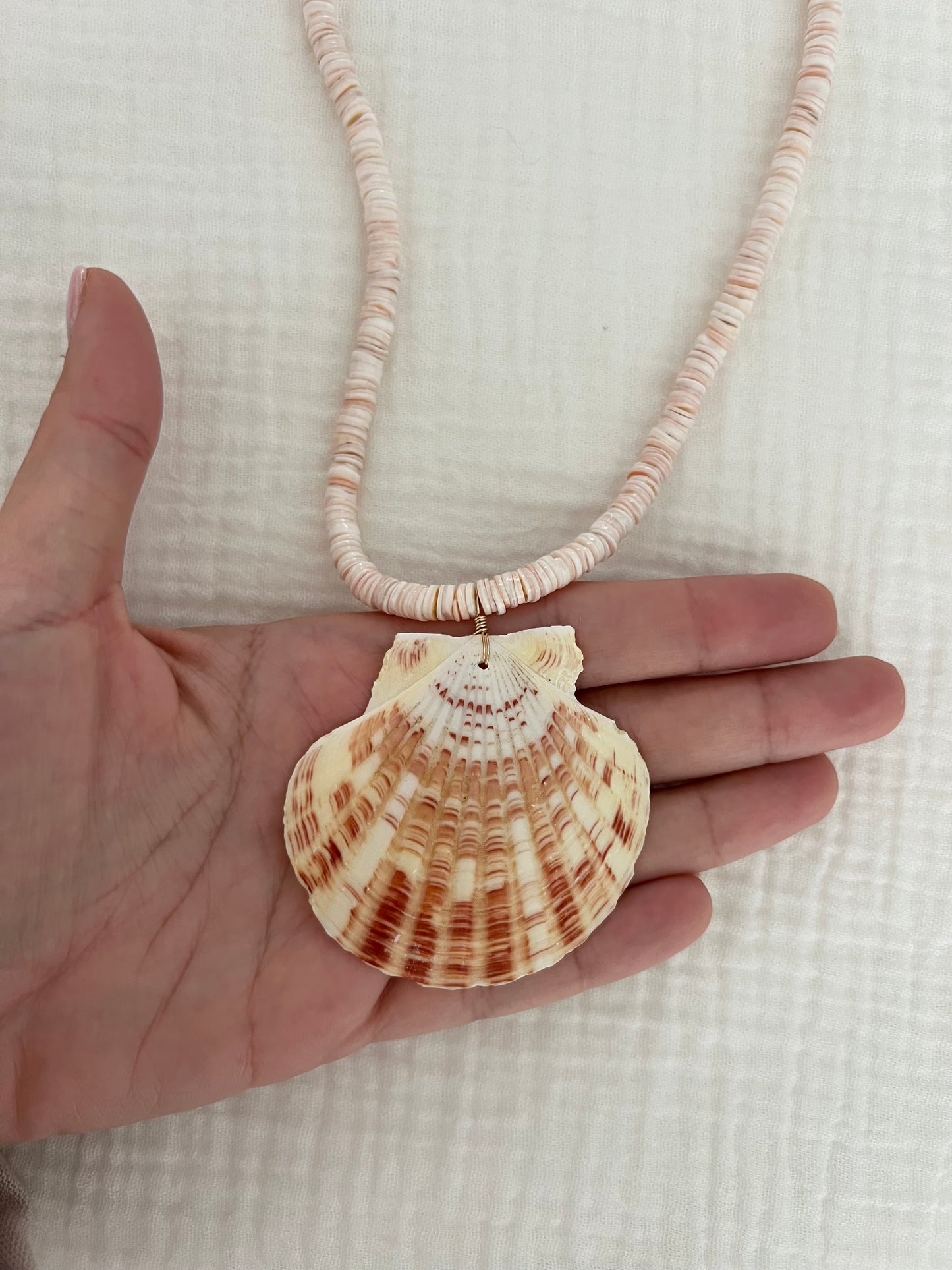 Large Scallop & Shell Heishi Necklace