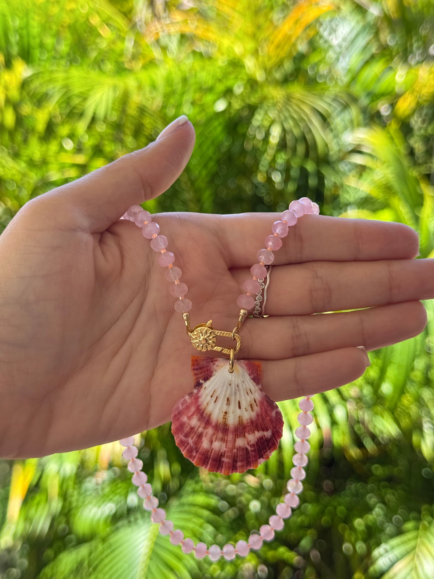 Pink Beaded Seashell Necklace