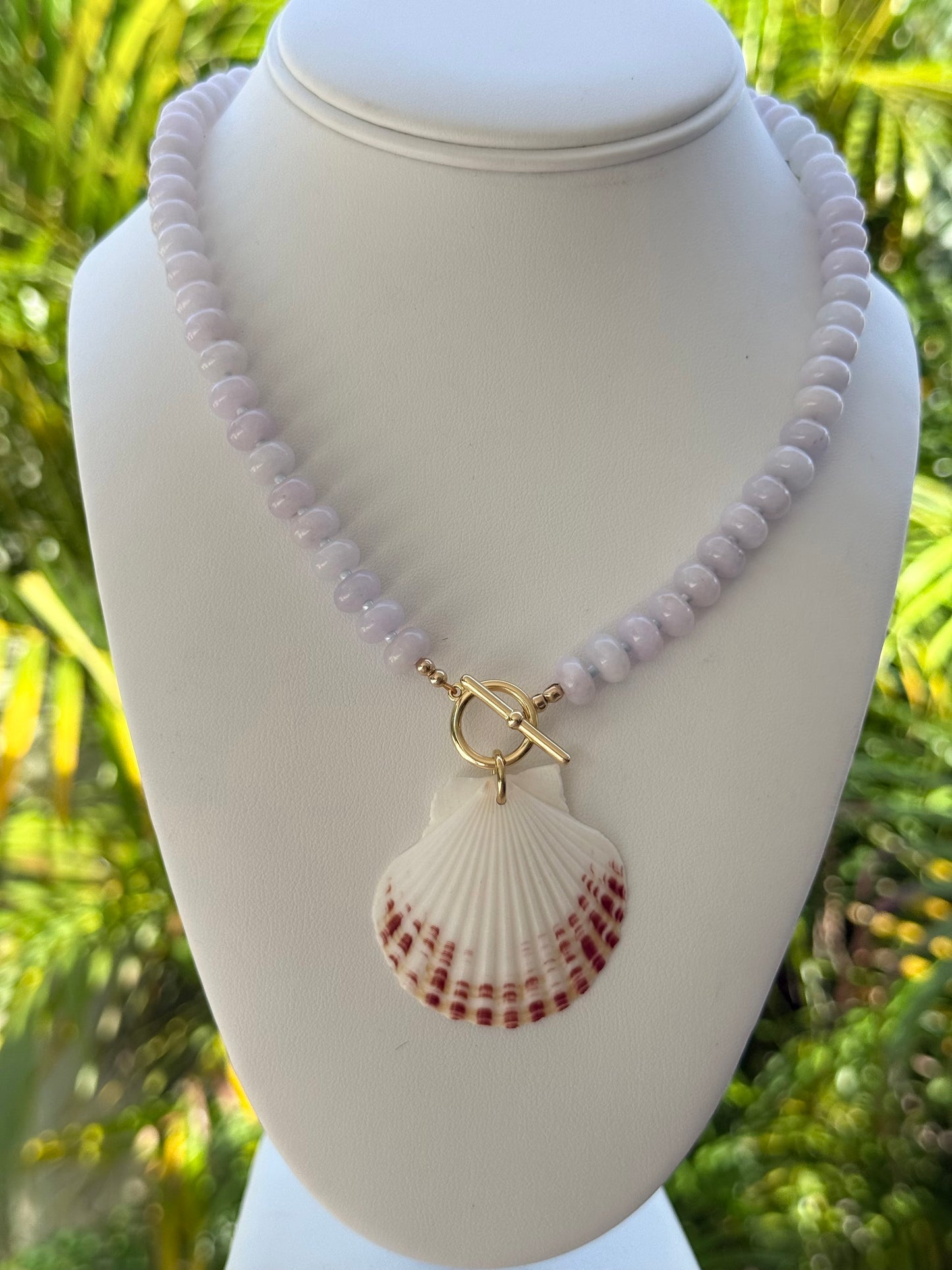 Pale Blue Beaded Seashell Necklace