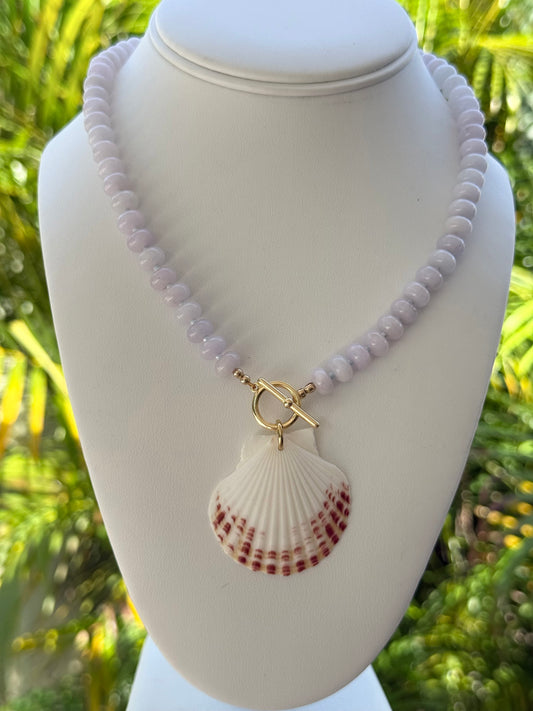 Pale Blue Beaded Seashell Necklace
