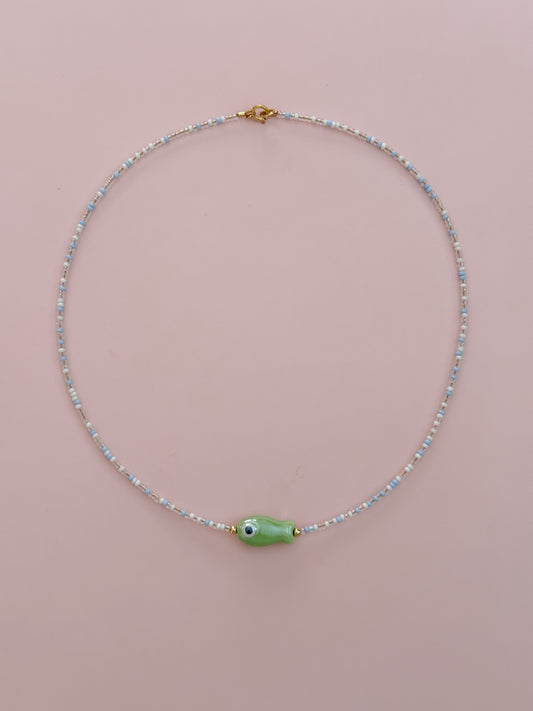 Light Green & Periwinkle Fish Necklace