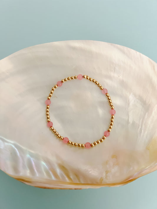 Pink Dots Gold Filled Beaded Bracelet