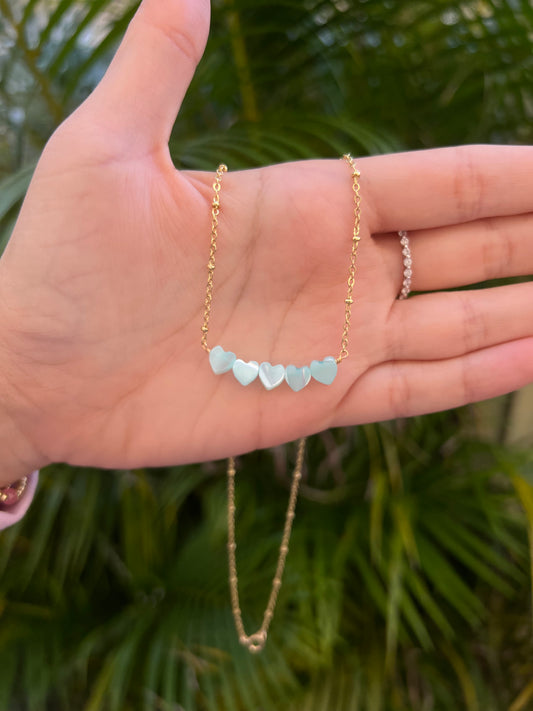 Light Blue Shell Hearts Necklace