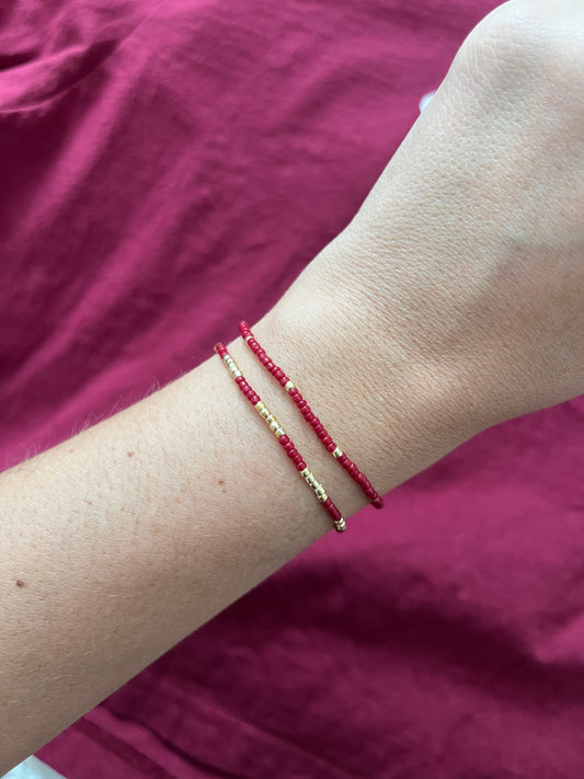 2 Garnet and Gold Seed Bead Bracelets