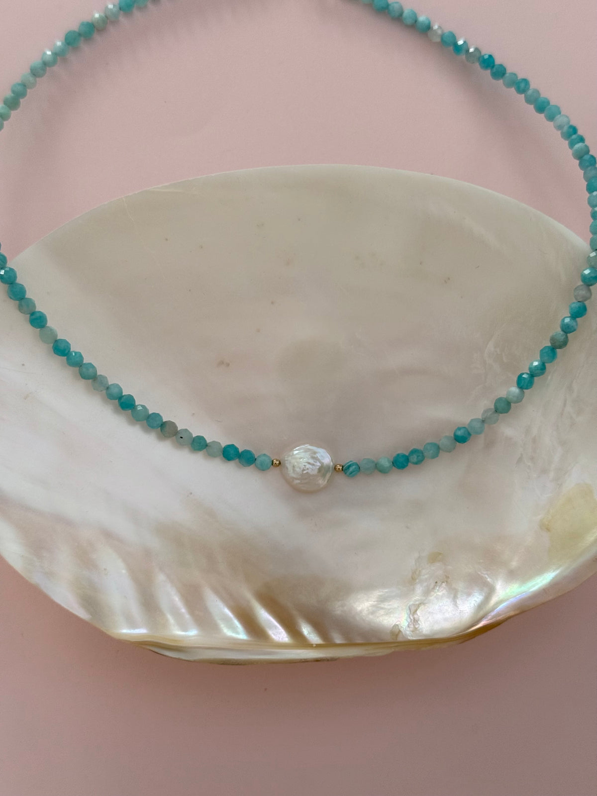 Amazonite Coin Pearl Necklace