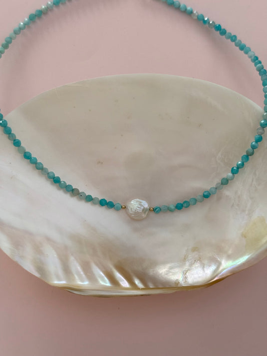Amazonite Coin Pearl Necklace