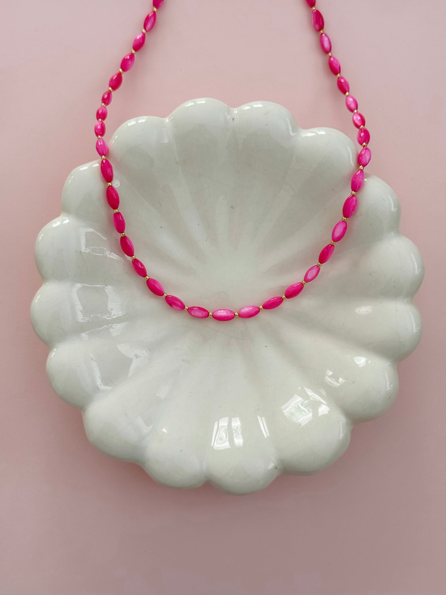 Magenta Mother of Pearl Rice Necklace