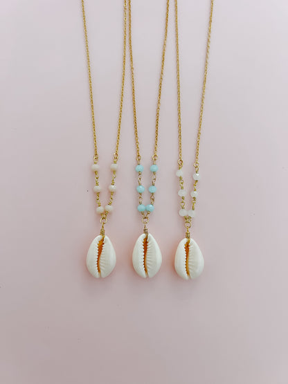 Cowrie Shell with Beaded Chain Necklace