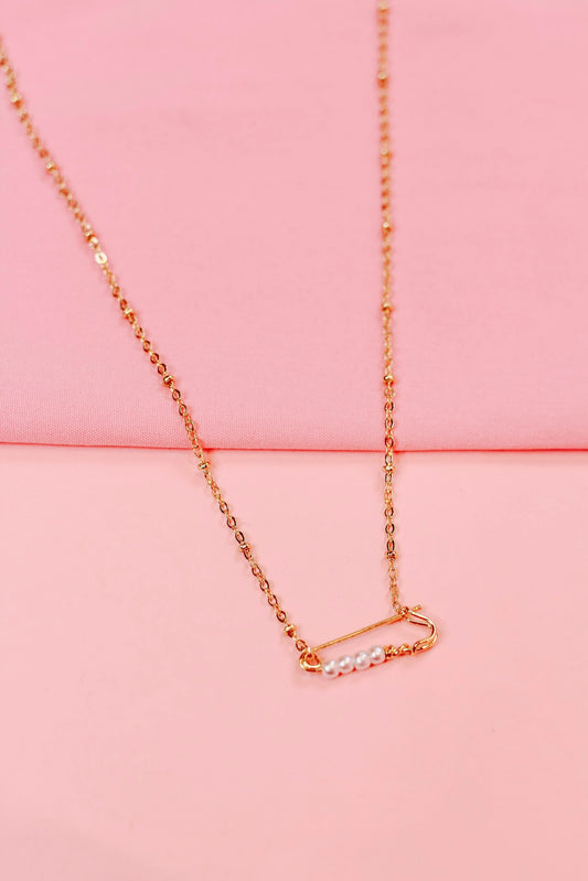 Pearly Safety Pin Necklace