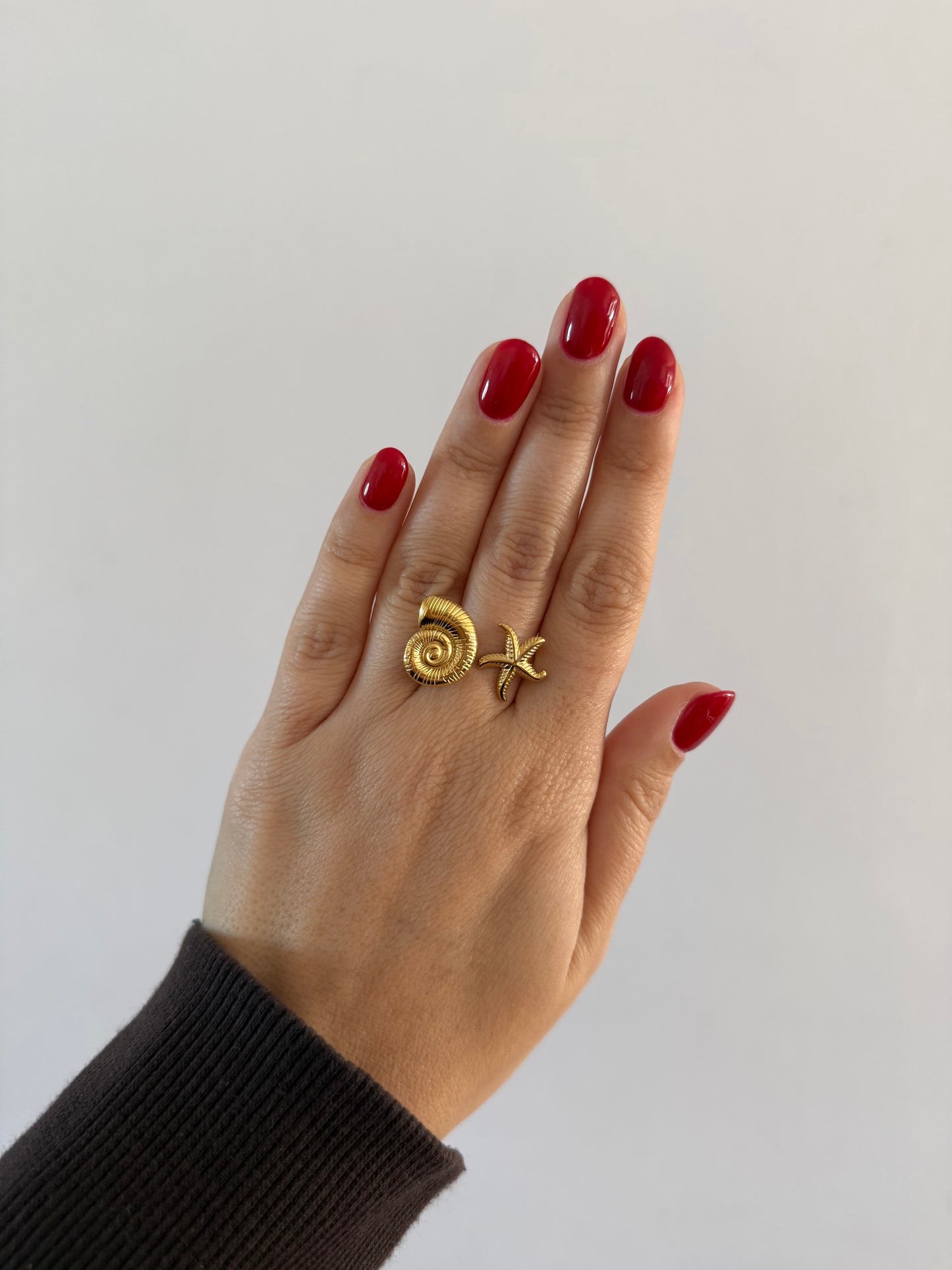 Gold Nautilus & Starfish Ring