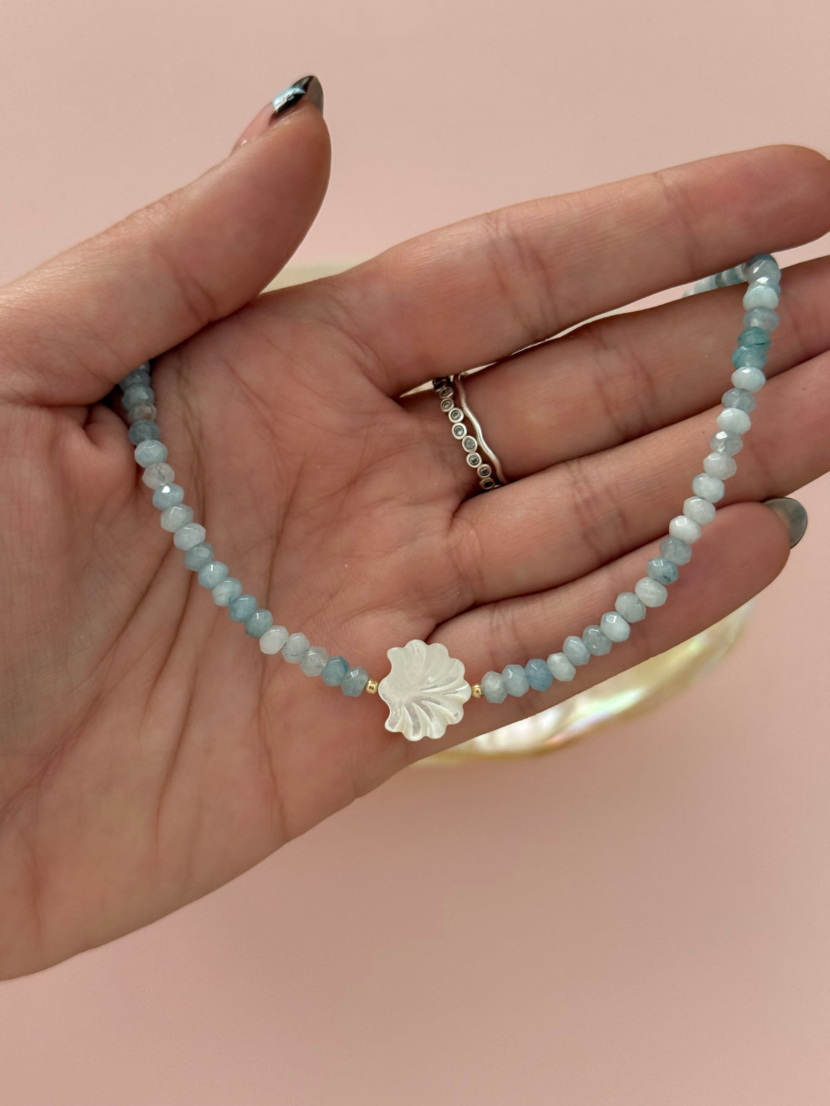 Aquamarine Shell Necklace