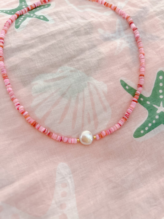 Pink Shell & Coin Pearl Necklace