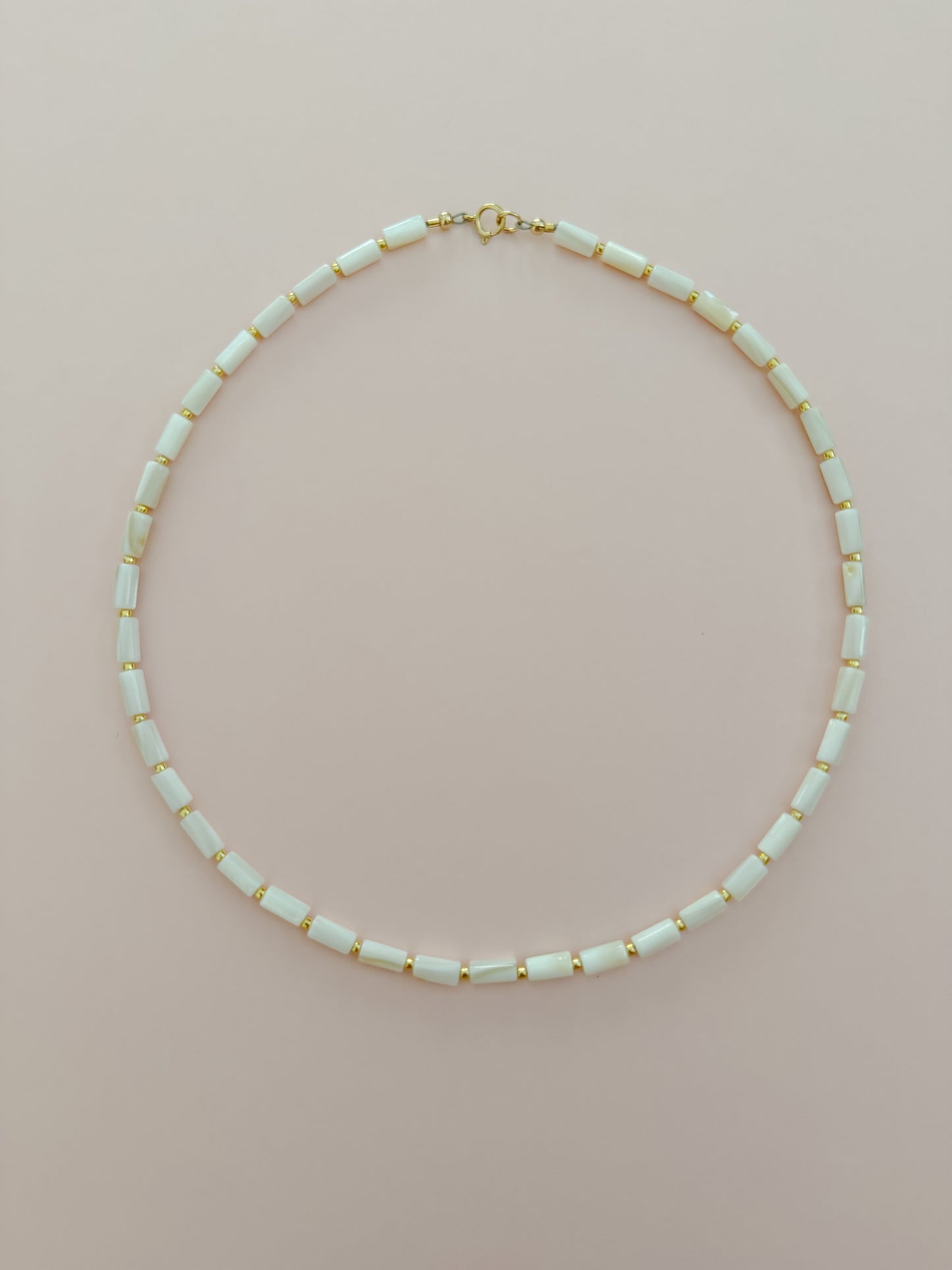 Mother of Pearl Cylinder with Gold Necklace