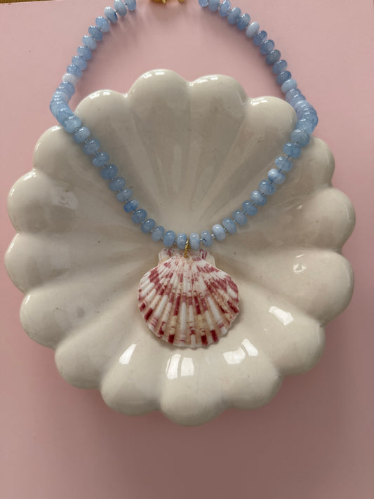 Light Blue Agate Seashell Necklace