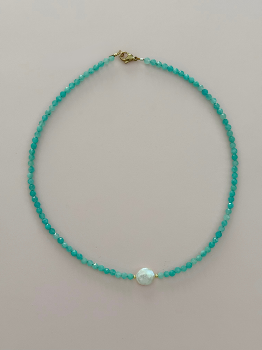 Amazonite & Pearl Beaded Necklace