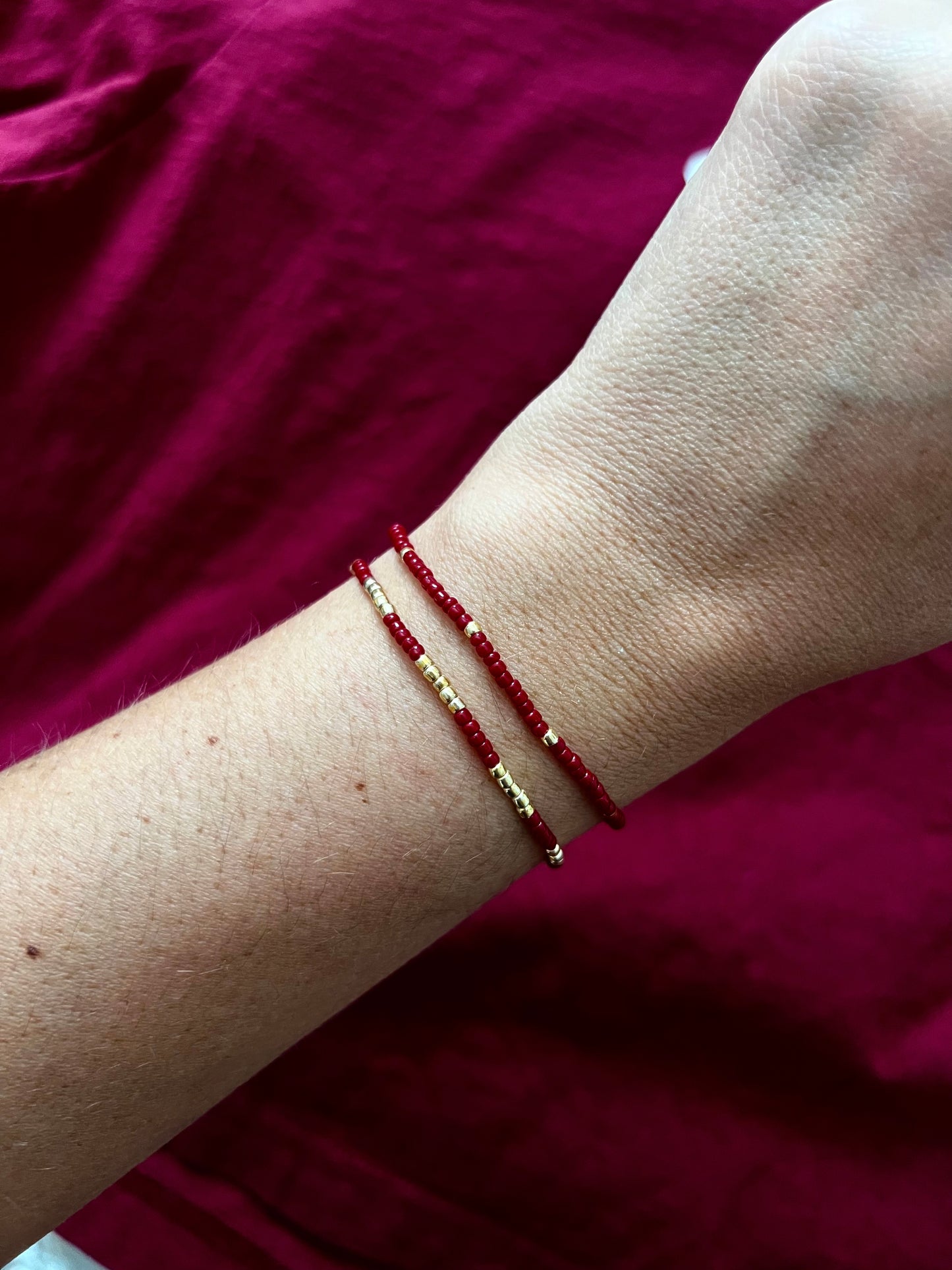 2 Garnet and Gold Seed Bead Bracelets