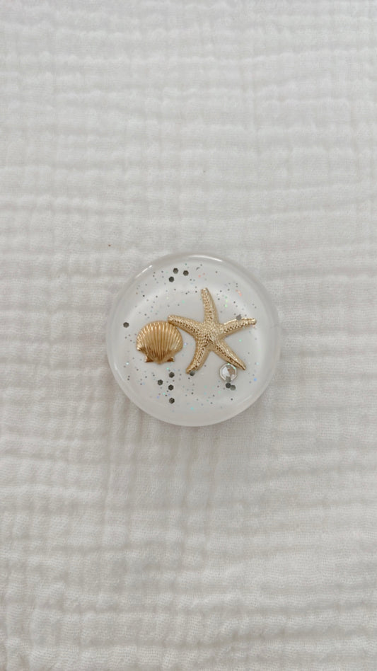 White & Gold Seashell Starfish Pop Phone Holder Grip