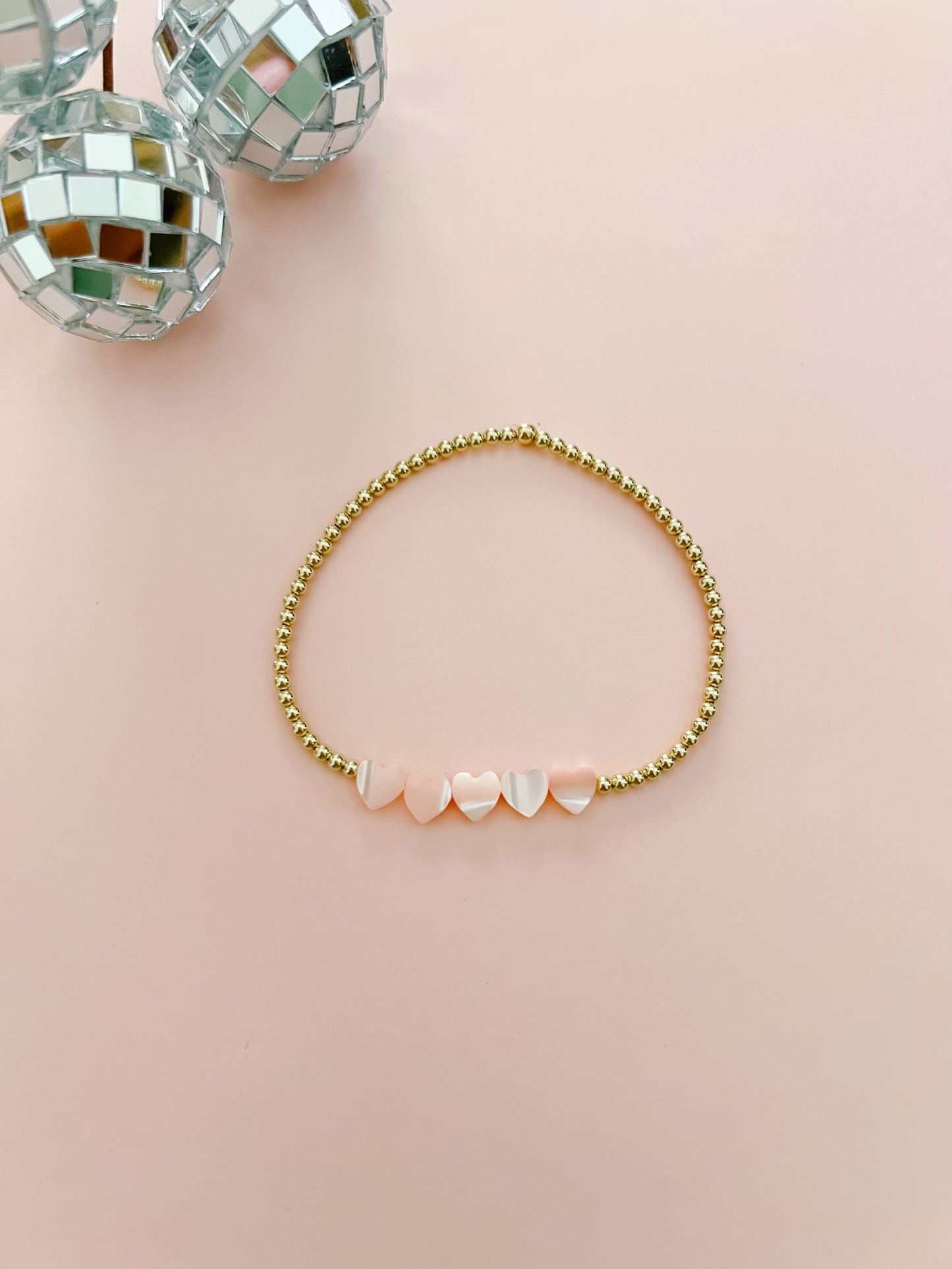 Pink Shell Heart Gold Filled Bracelet