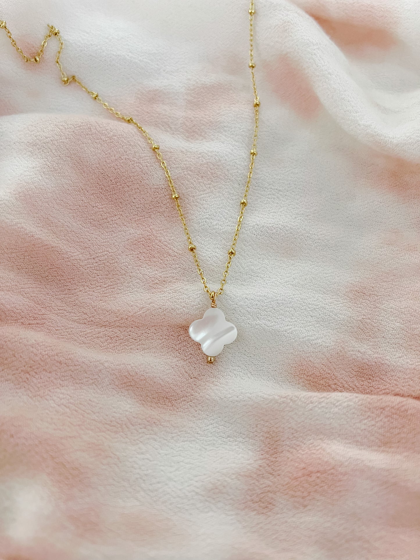 Mother of Pearl Shell Quatrefoil Necklace