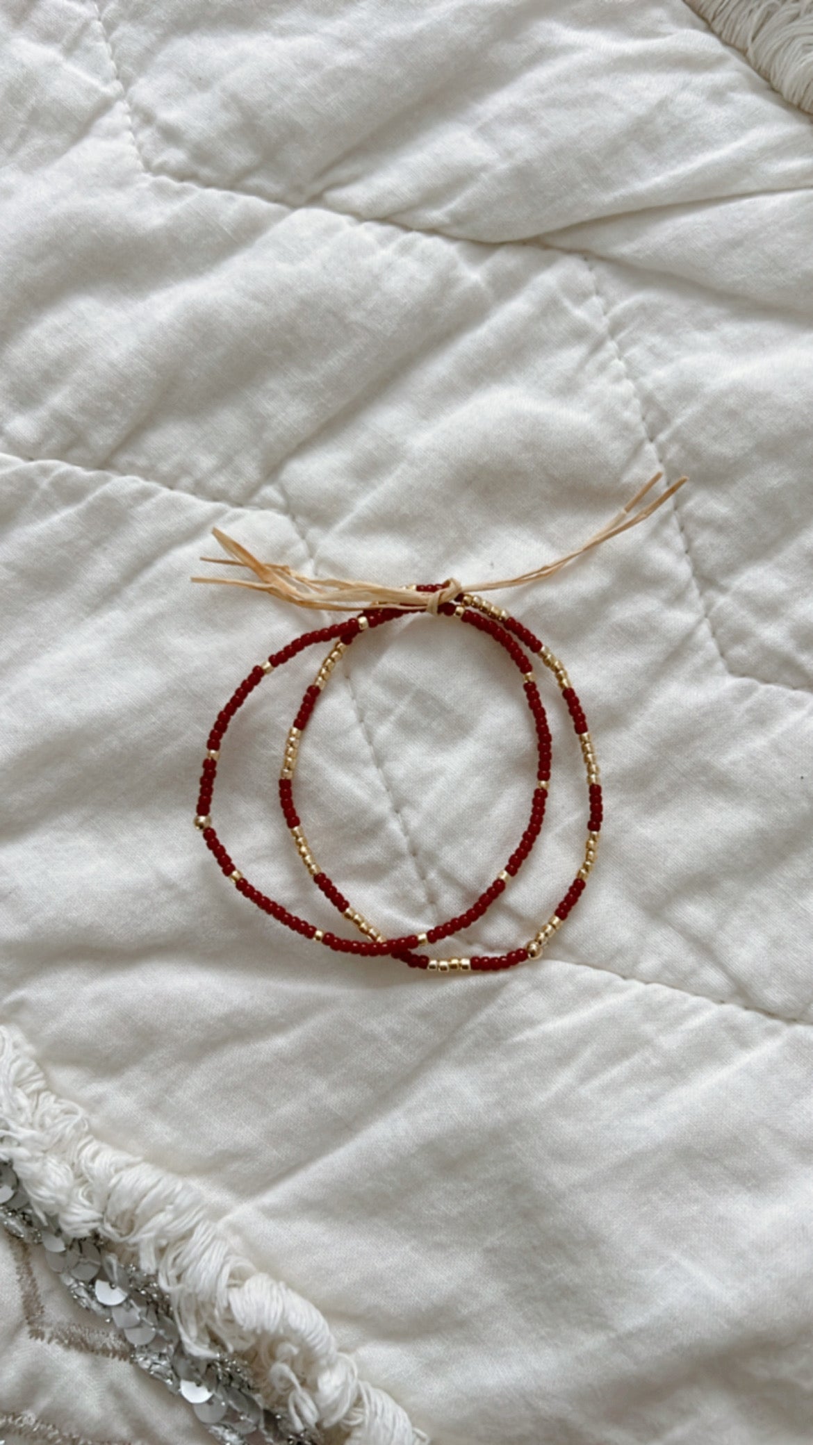 2 Garnet and Gold Seed Bead Bracelets